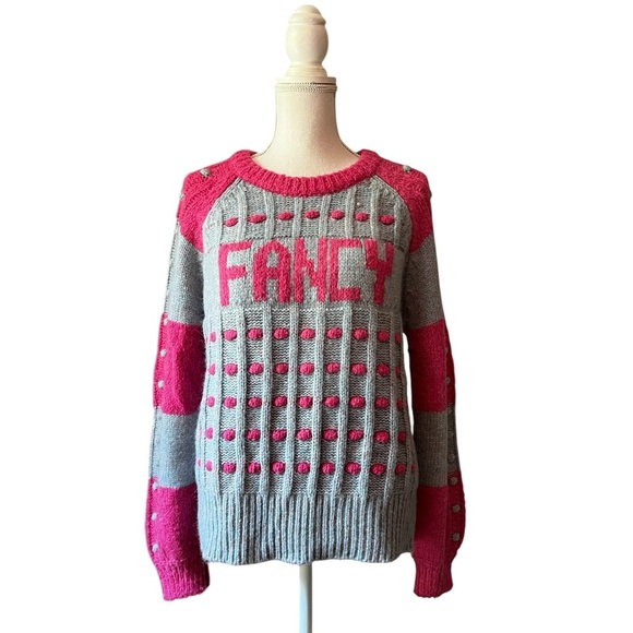 LoveShackFancy Pink and Gray Fancy Dot Sweater Size Medium - Picture 1 of 15